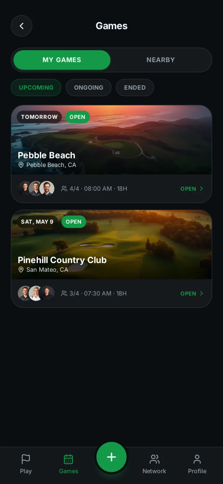 LTPGolf find games screen