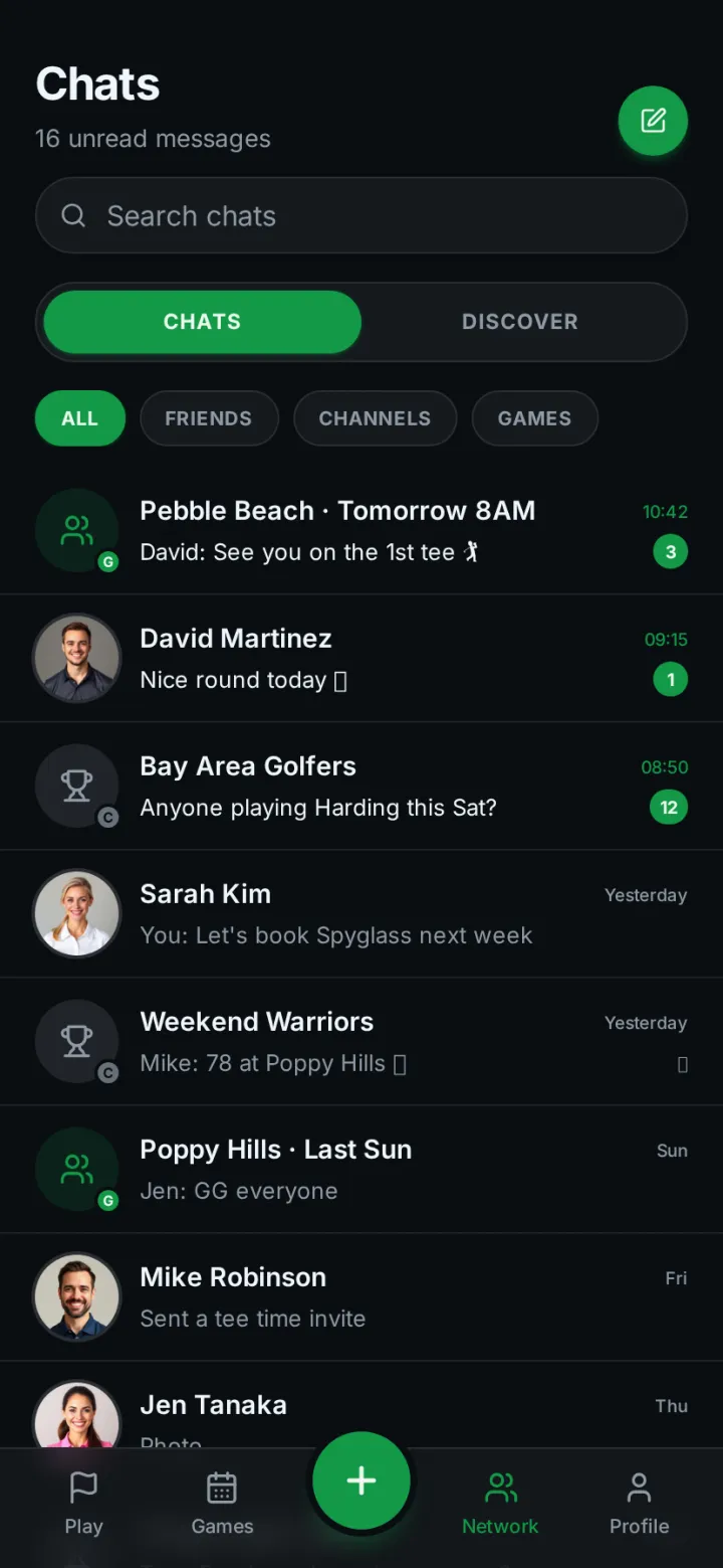 LTPGolf network screen